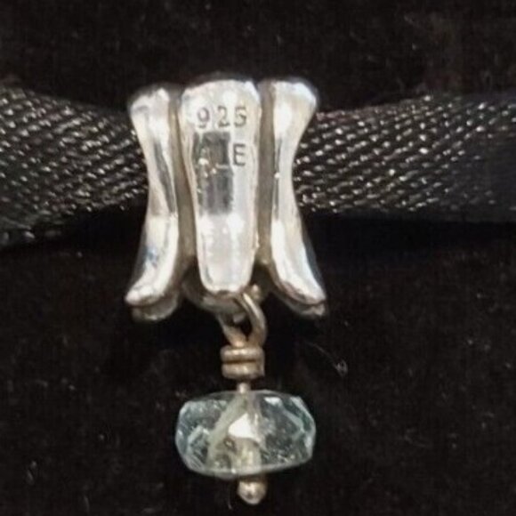 AUTH PANDORA Sterling Silver *RETIRED & RARE* Tulip w/blue Aquamarine 790248AQ - Picture 2 of 8